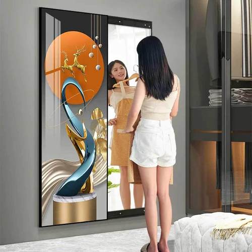推拉全身镜2024新款试衣镜装饰画可关闭玄关家用隐藏式穿衣镜子画