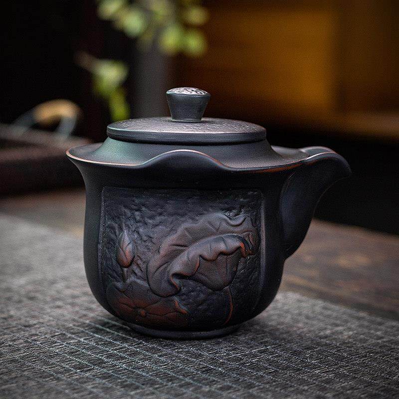 建水紫陶手抓壶茶壶防烫家用单壶紫砂壶高端茶具覆古大号盖碗茶杯