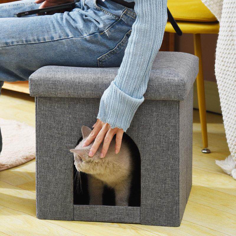 多猫家庭猫窝凳子两用半封闭式双层猫窝折叠收纳箱子宠物保暖猫屋