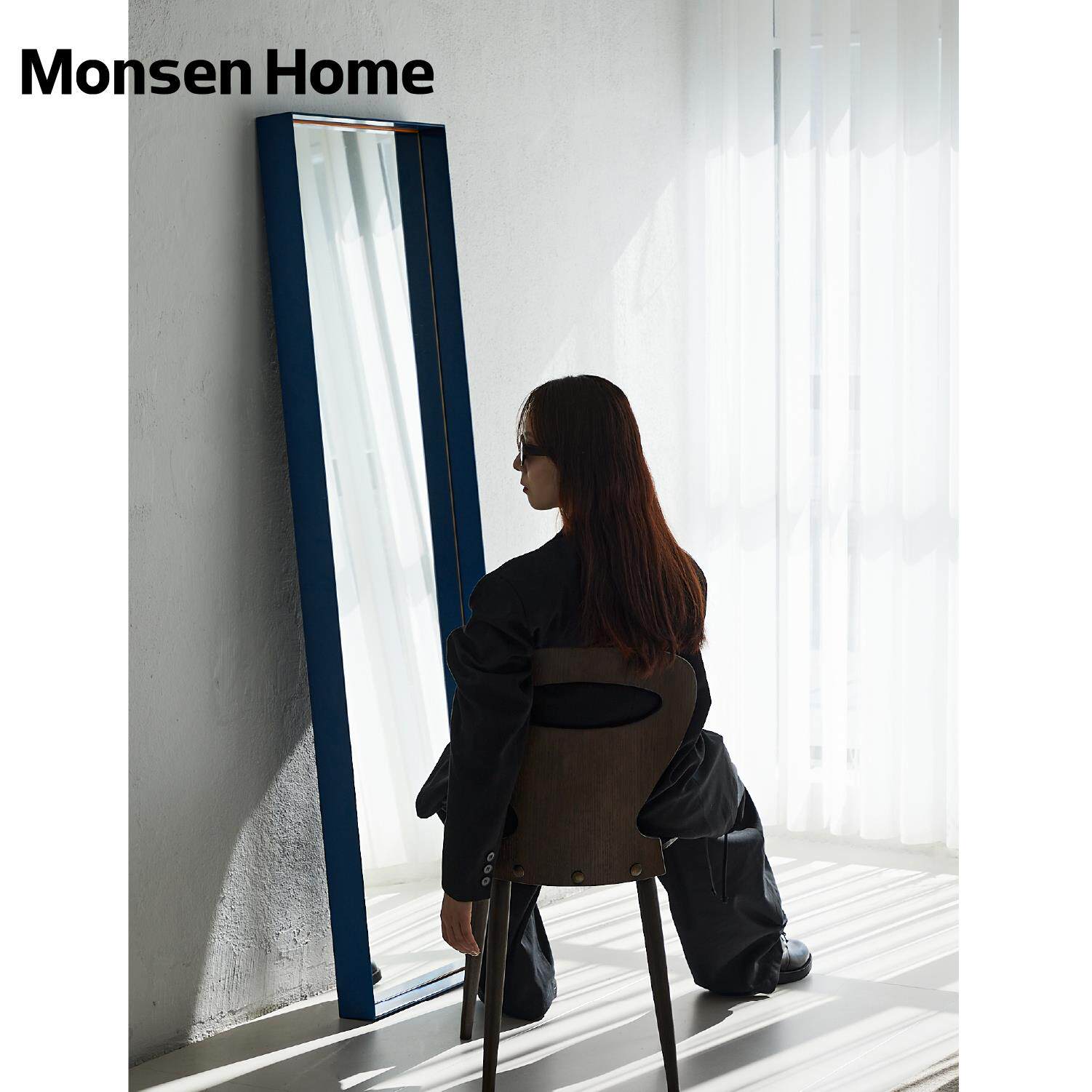 MonsenHome全身镜蓝色创意网红落地镜设计感贴墙超清服装店穿衣镜