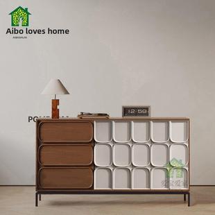 覆古中世纪风格餐具柜北欧轻豪华实木入口柜现代极简主义客厅侧柜