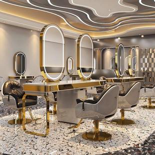 网红美发美发店发廊专用烫染带灯镜台镜子轻奢双面理髲店剪发