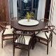 新中式 乌金木实木圆餐桌椅组合岩板转盘饭厅家用圆形饭桌一桌六椅