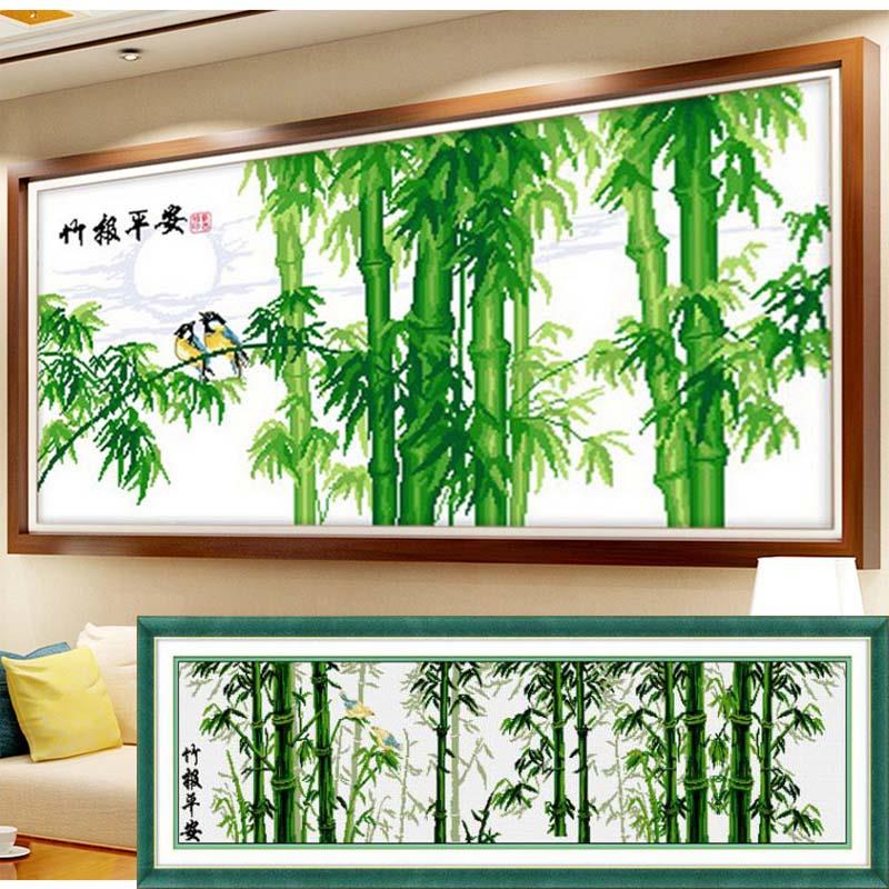 纯手工十字绣成品竹报平安竹子饭厅客厅卧室挂画带框出售已绣好的