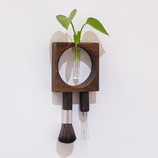 意式摩卡壶手冲咖啡布粉针清洁刷套装创意胡桃木咖啡用品水培花瓶
