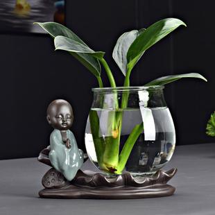 饰家用摆件 创意绿萝水培植物玻璃花瓶插花容器花盆器皿办公桌面装