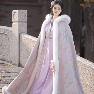 汉服斗篷加绒加厚2025冬季新款外套长款披肩古装国风斗篷带帽披风