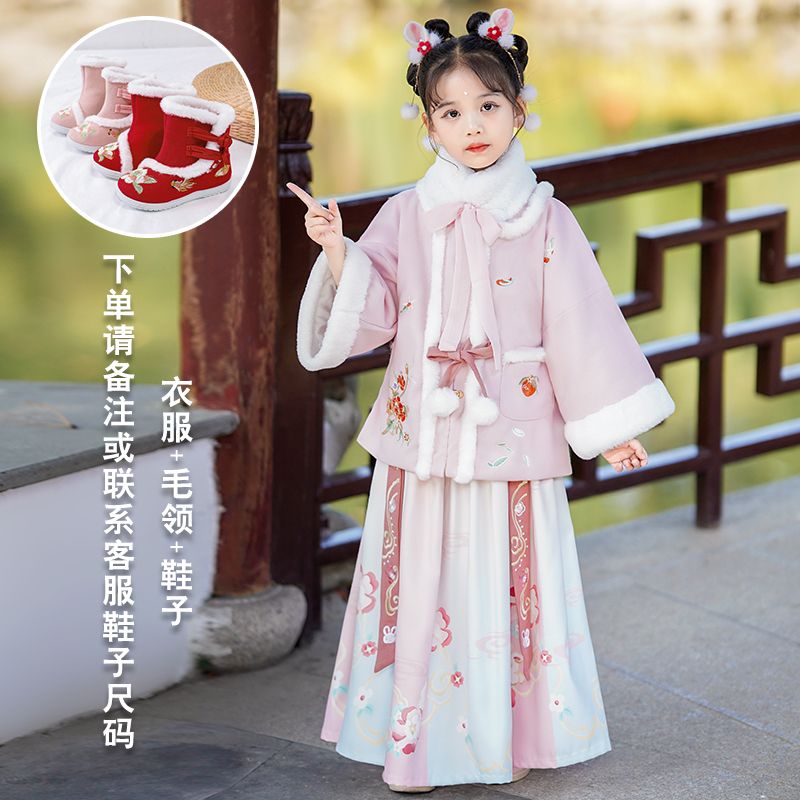 新款儿童汉服女童拜年服加绒加厚洋气中国风唐装冬季古风宝宝套装