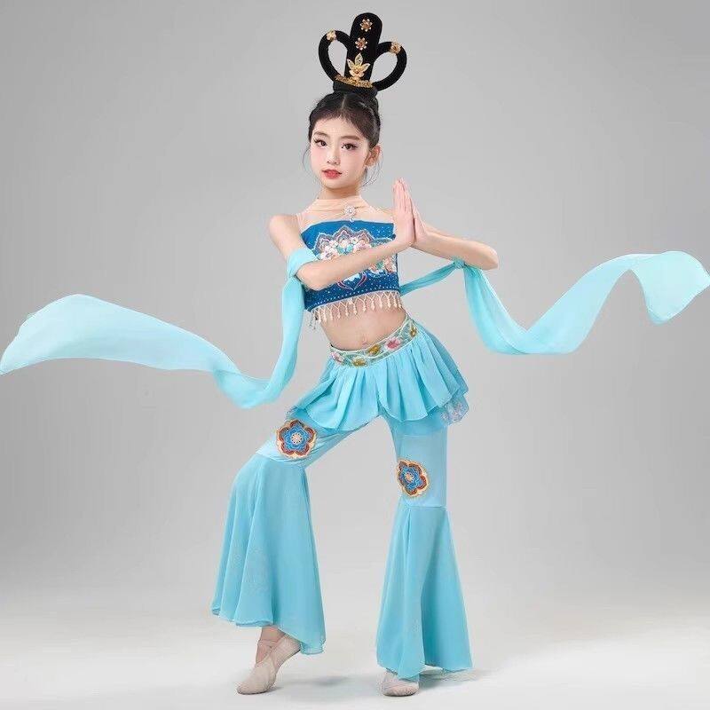 敦煌飞天儿童古典舞舞蹈新款反弹琵琶表演女童民族演出服服装