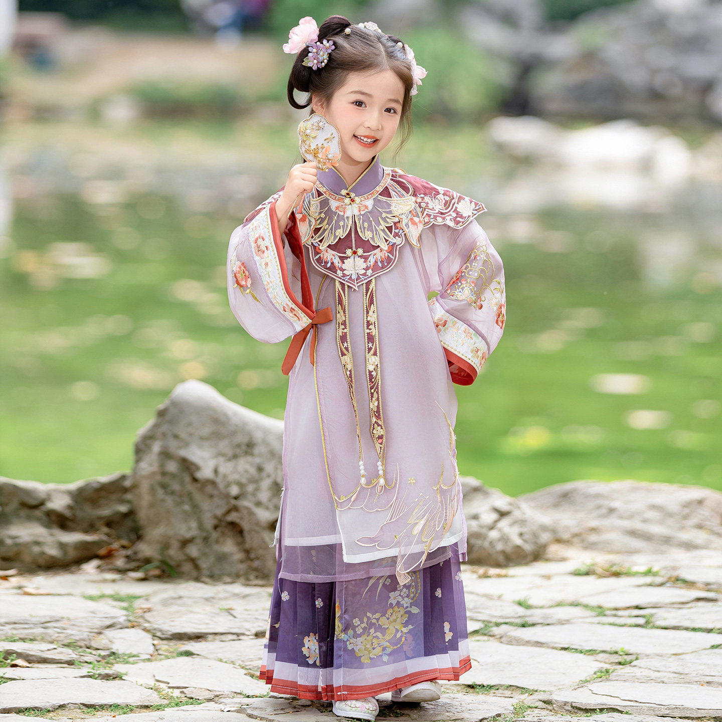 汉服女童明制紫色2026新款儿童国风春秋超仙气公主古装云肩马面裙