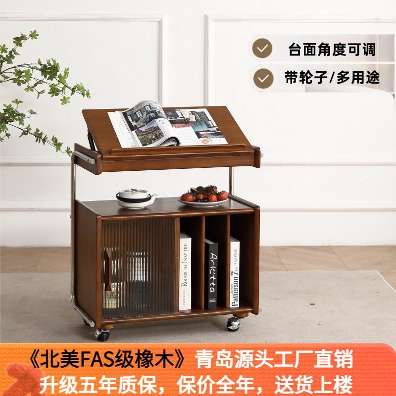 中古风实木移动边几沙发边柜小推车收纳柜展示柜客厅置物柜杂志柜
