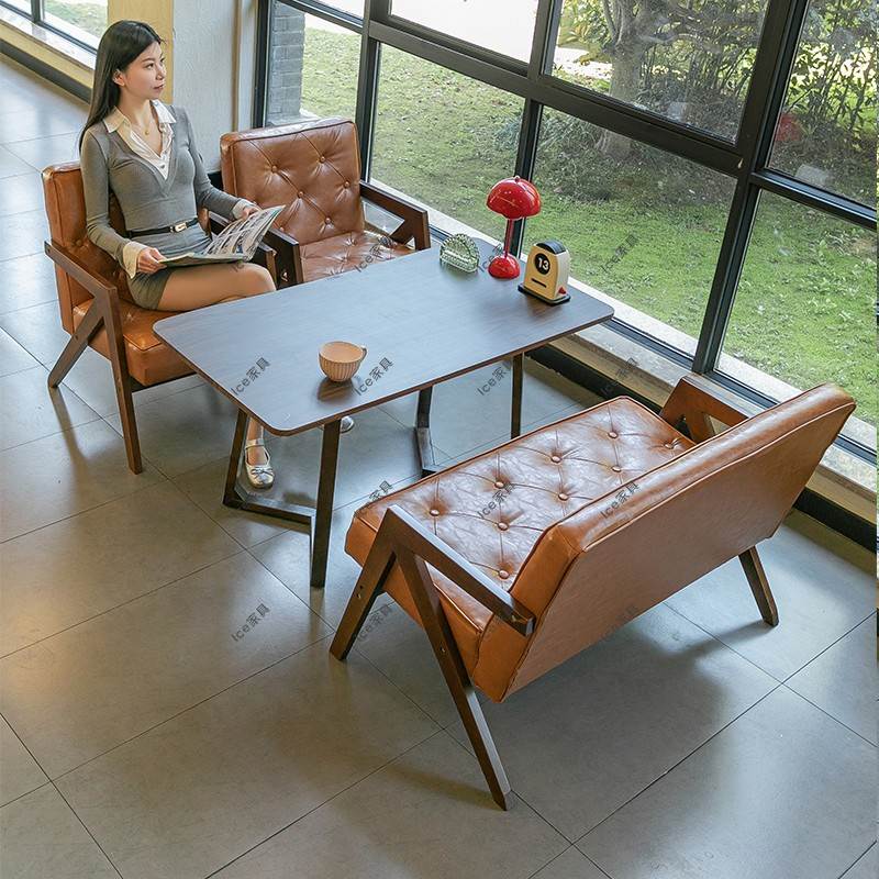 奶茶店桌椅组合甜品咖啡厅书吧简约休闲区双人洽谈个性卡座皮沙发
