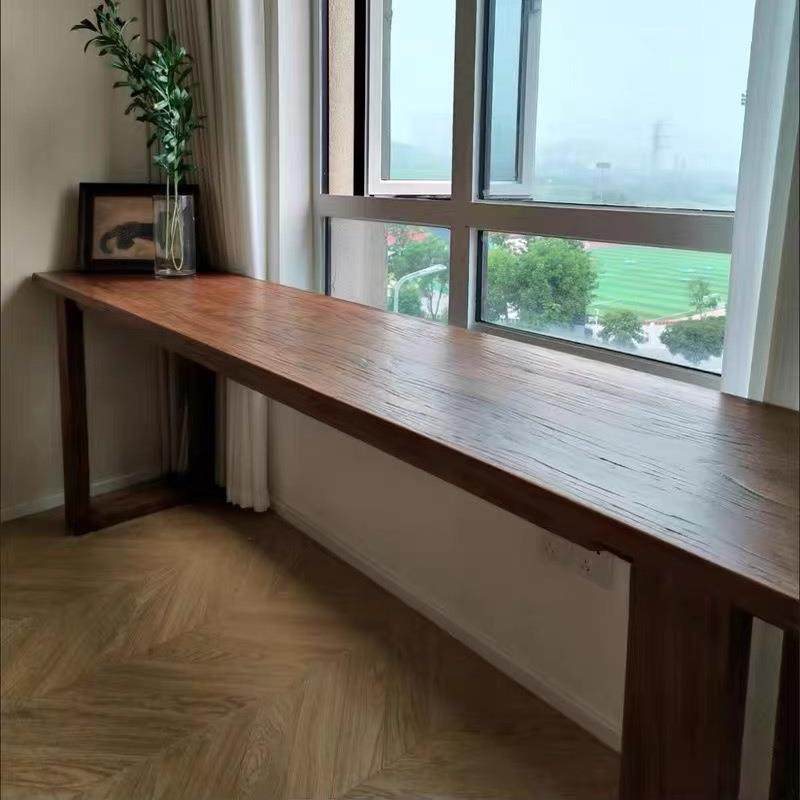 老榆木实木长条桌原木双人书桌茶桌餐桌办公桌吧台大板桌面板定制