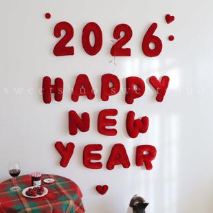 sweetshuo新年装饰红色布艺字母2026拍照道具氛围纯手工布置用品