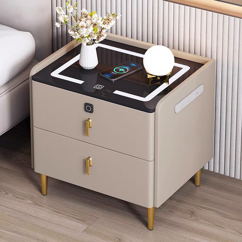 智能床头柜卧室家用储物柜全实木简约现代带锁多功能无线充床边柜