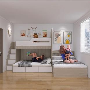 互不干扰母子一屋三牀组合上下铺成人儿童错位型榻榻米高低带储物