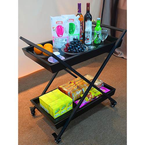 复古实木铁艺餐车酒店KTV酒水服务车移动家用餐盘收纳餐厅手推车