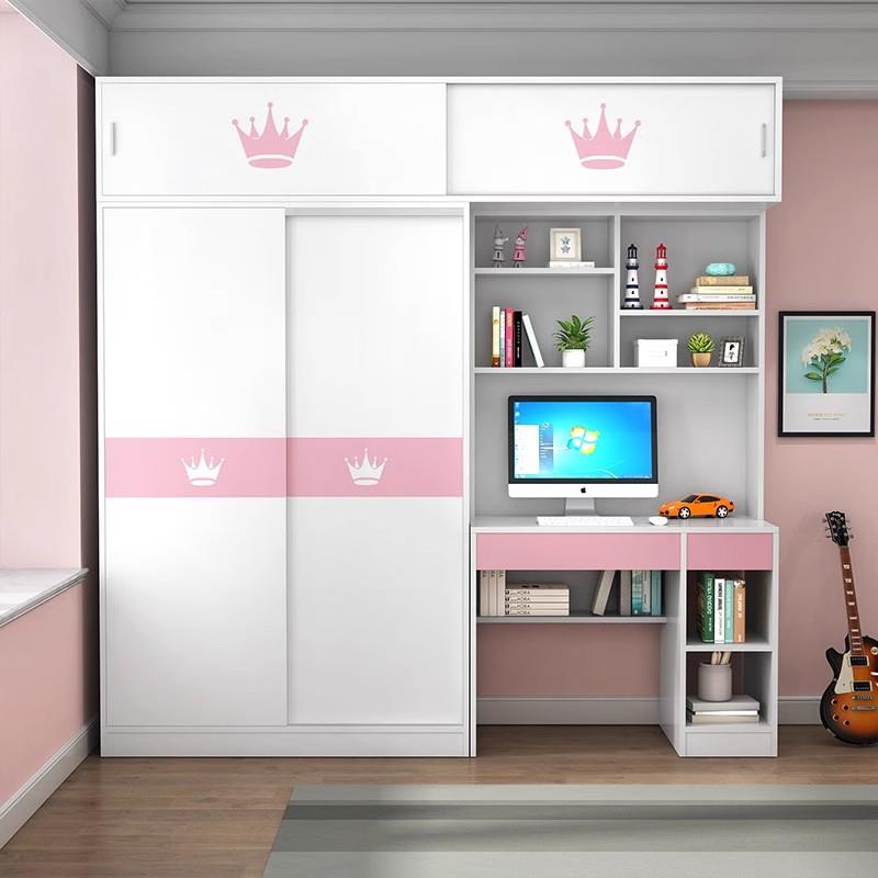 衣柜书桌一体组合小户型卧室儿童房衣柜拉门移门多功能儿童衣柜
