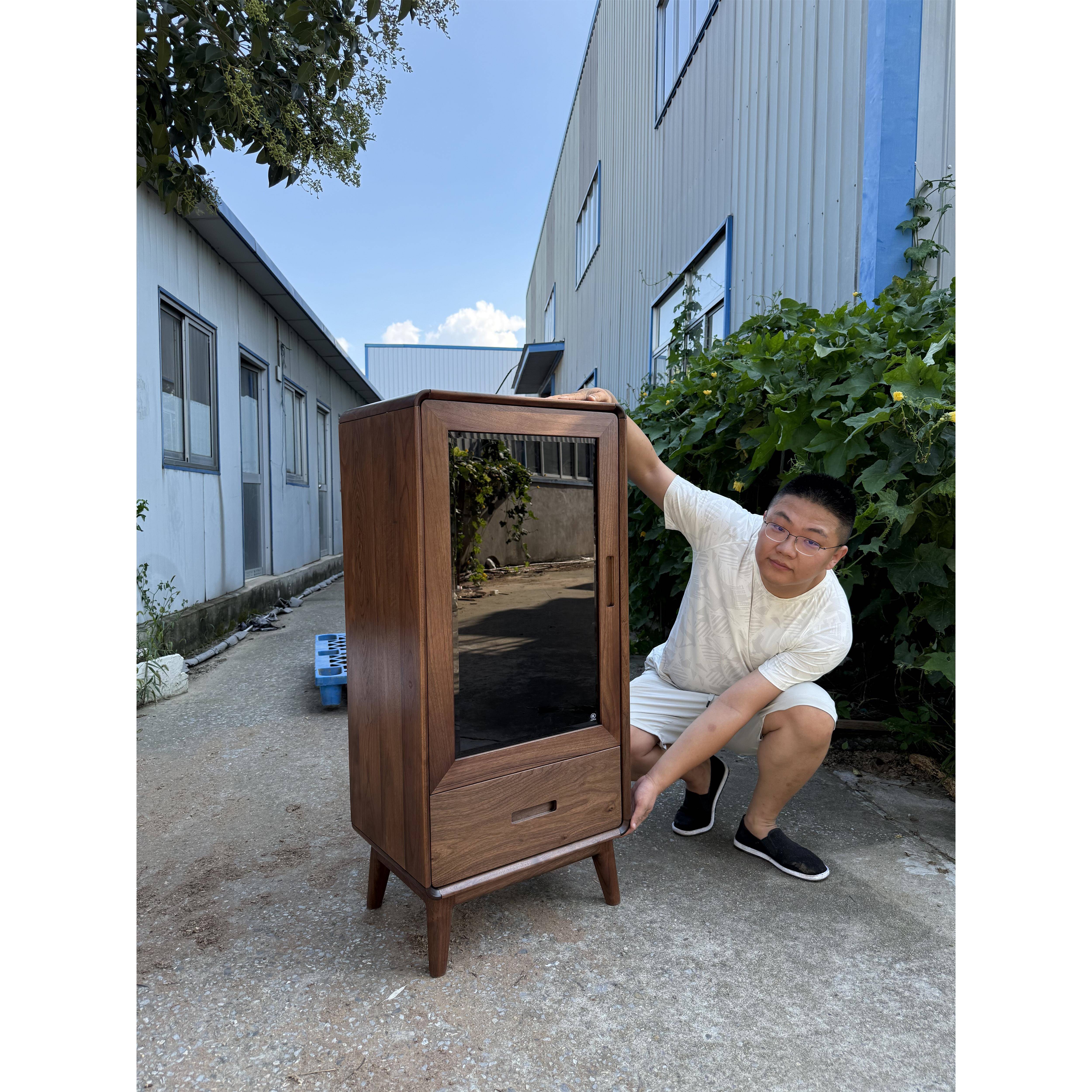 北美黑胡桃小酒柜客厅靠墙立柜单门玻璃展示柜电视柜边柜收纳柜