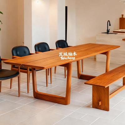 去客厅化缅甸柚木全实木餐桌长方形会议长桌别墅大板书桌茶台定制