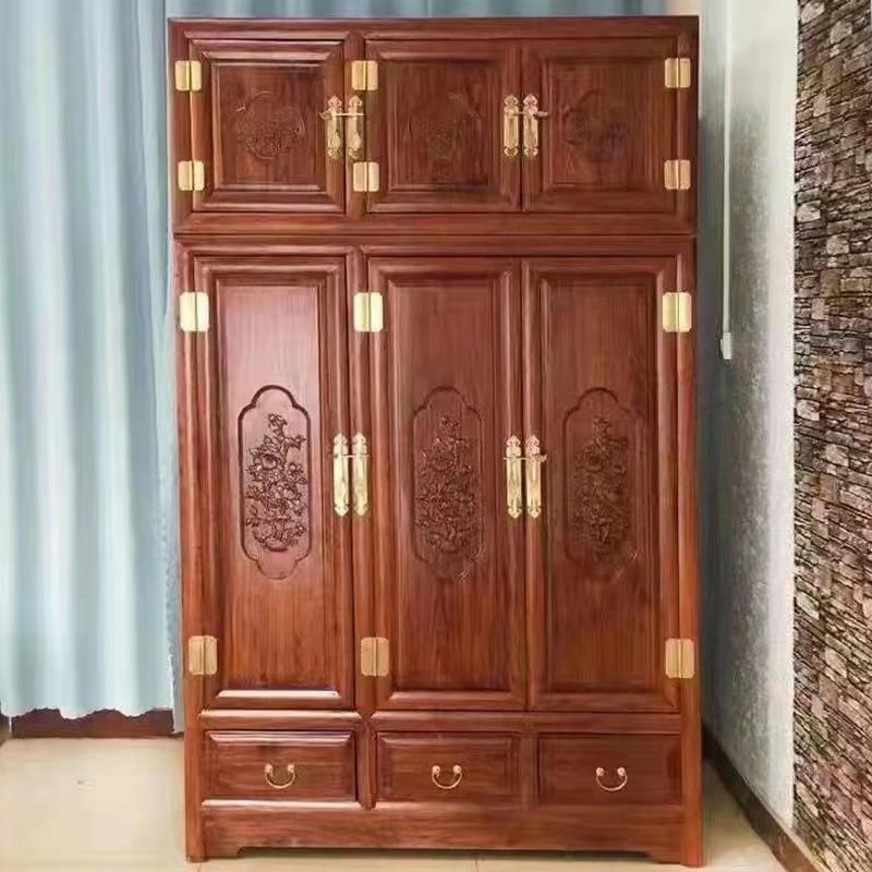 北方老榆木顶箱柜实木衣柜新中式仿古雕花家用卧室衣橱储物收纳柜