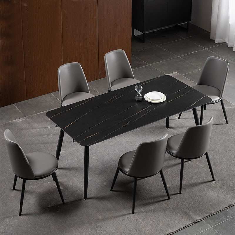 简易岩板面餐桌岩大小户型客厅组合碳素钢底座极简风