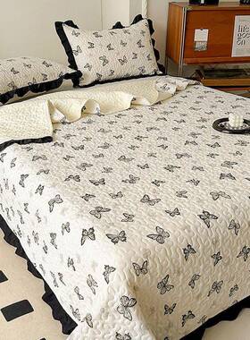 法式赫风床盖四本件WNZ套花边款水洗棉滑铺防盖棉加夹厚床单三件