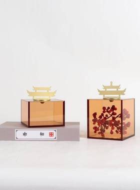 现代新中式样板房亚克力提盒摆件客厅售楼处博古架产品展示盒摆设