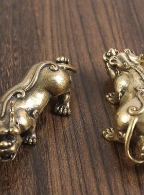 纯铜貔貅摆件一对黄铜皮丘家居客厅玄关装饰品办公室桌面开 业礼