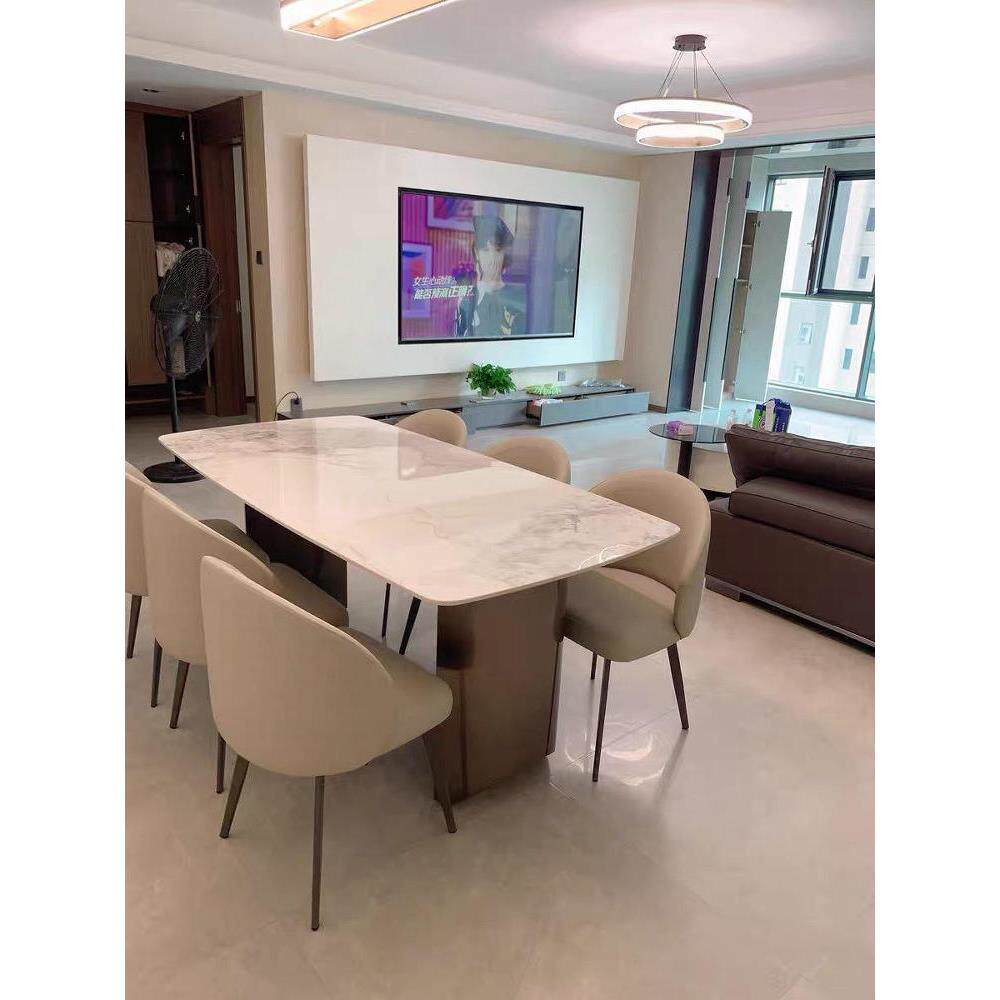 意式轻奢岩板餐桌椅组合家用小户型2025款现代简约客厅长方形饭桌