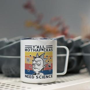 need science瑞克和莫蒂带盖子勺不锈钢保温咖啡杯马克杯子定制lo