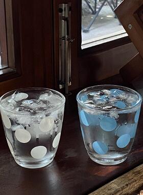 小众自制蓝色波点玻璃杯 ins高级感白色波点水杯牛奶杯简约咖啡杯