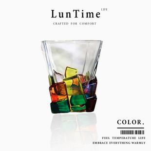 LunTime岁月彩虹砖石杯玻璃杯高级感轻奢水杯酒杯子中古威士忌杯