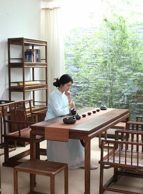 徽州木府老榆木茶桌椅组合新中式茶台实木茶道桌家用原木餐桌包邮