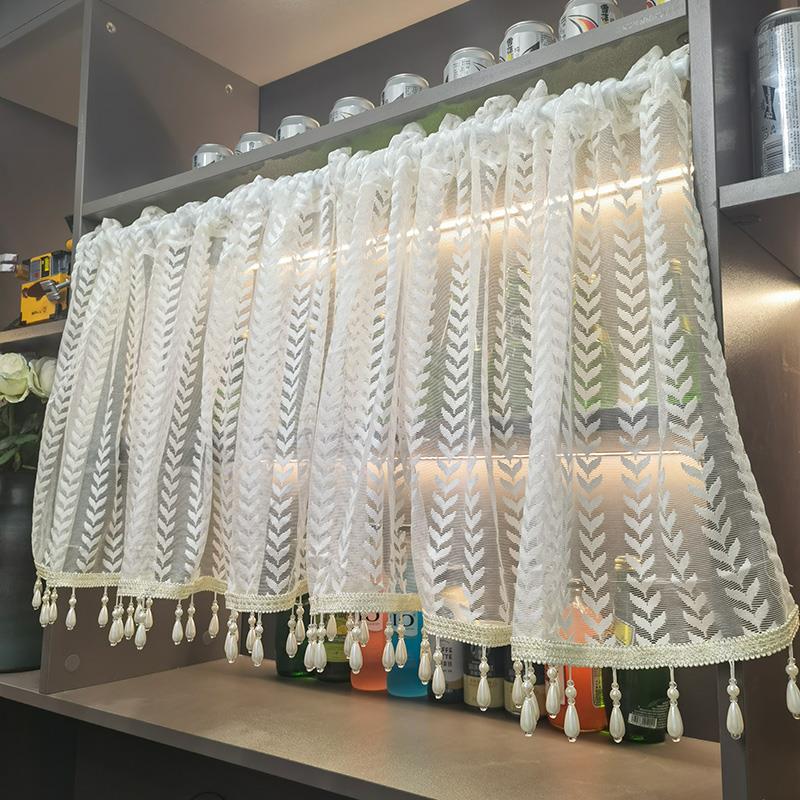 简约白色麦穗纱帘纱帘轻奢半帘隔断窗小门帘书柜防尘帘布艺装饰帘