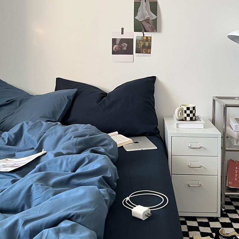 ins简约水洗棉四件套床上用品1.8床单被套纯色学生宿舍三件套床笠