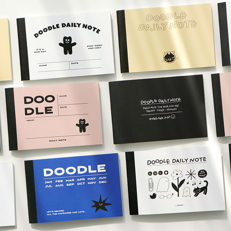 韩国ICONIC DOODLE手绘涂鸦风插画主题自填日期日计划手帐A6变型日程管理笔记本PVC保护封皮可爱便携学生白领