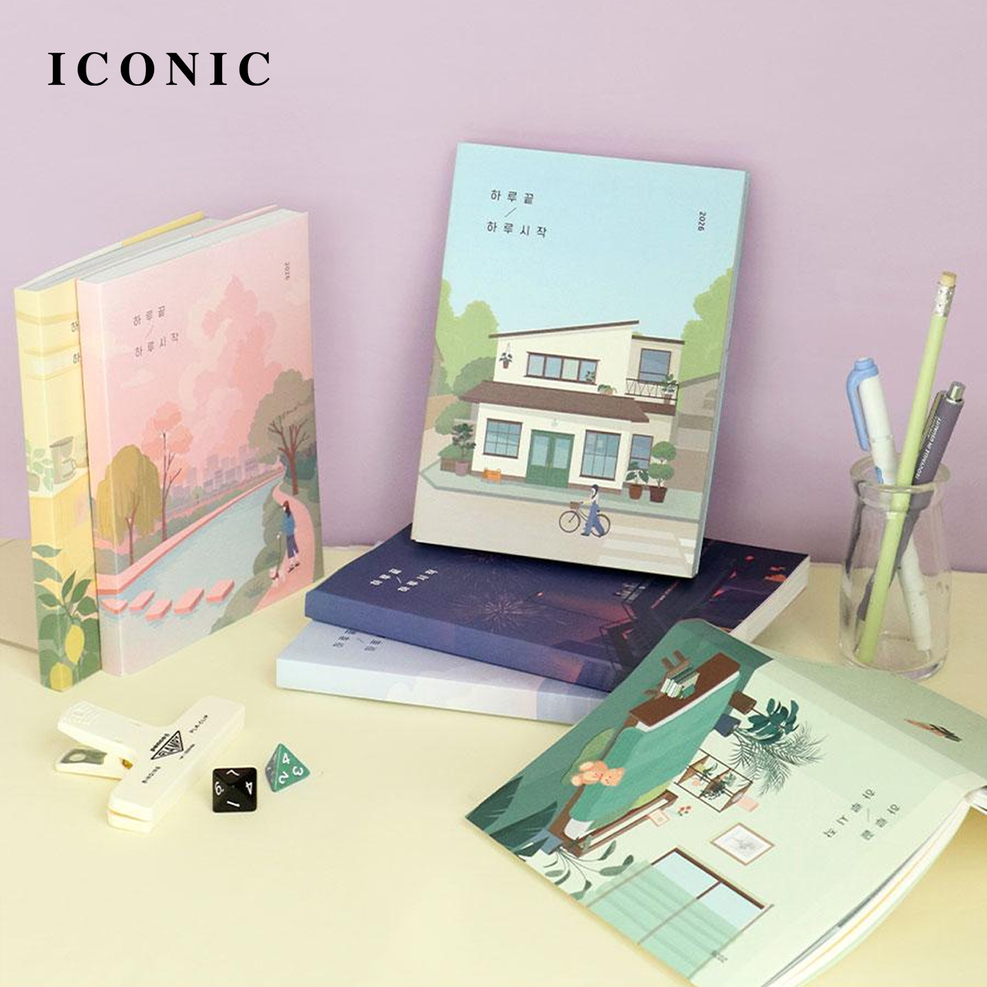 【2026年】韩国ICONIC ENDAND插画印花封面内页日记A5变型手帐日程管理笔记本记事本PVC保护封皮小清新学生