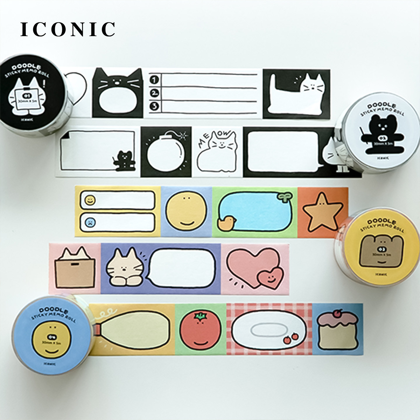 韩国ICONIC卷式便签贴涂鸦风可书写纸胶带手帐装饰手工贺卡相册制作创意图案30mm×5m创意贴纸学生
