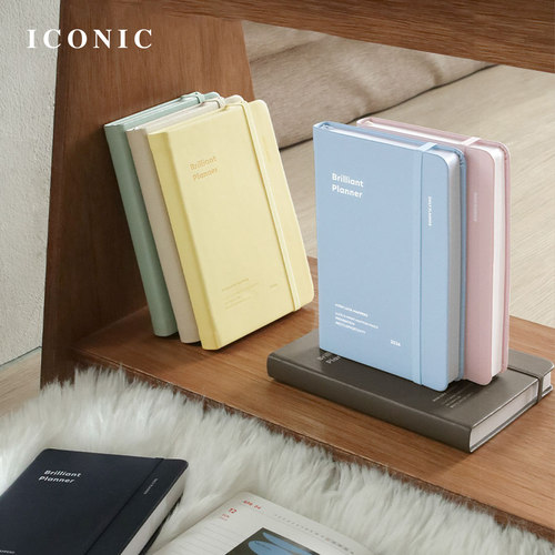 【2026年】韩国ICONIC Brilliant日记型B6变型手帐日程管理笔记本小清新纯色合成皮封皮横线内页一页两日学生