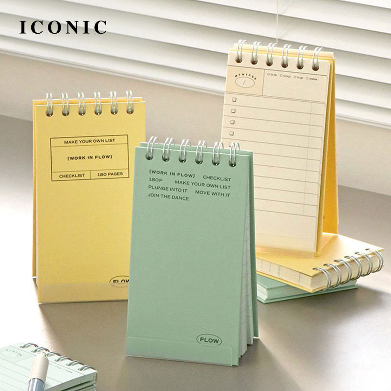 韩国ICONIC FLOW日程规划本A6变型线圈待办事项清单便签本家用工作打卡记录Todolist文艺复古纯色硬面抄立式
