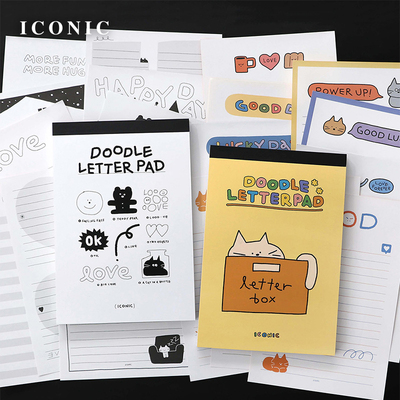 韩国ICONIC DOODLE信纸拍纸本B5尺寸手绘风涂鸦插画主题彩色印花封面混色内页易撕取9mm横线笔记情书信笺