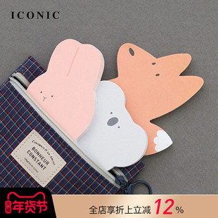 韩国ICONIC可爱动物造型彩色印花便签粉兔子狐狸考拉熊图案60枚/套备忘提醒待办事项清单无背胶学生白领