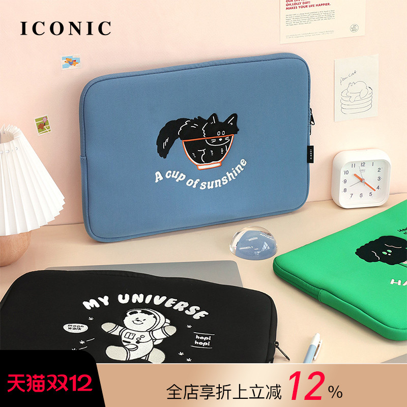 韩国ICONIC COCO动物卡通刺绣图案15寸笔记本电脑收纳内胆包中包缓冲内衬加固结构适配macbookpro16寸