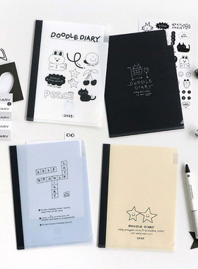 【3折特惠】2025年韩国ICONIC DOODLE手绘风格封面内页印花A5变型周计划手帐日程管理笔记本PVC保护封皮学生