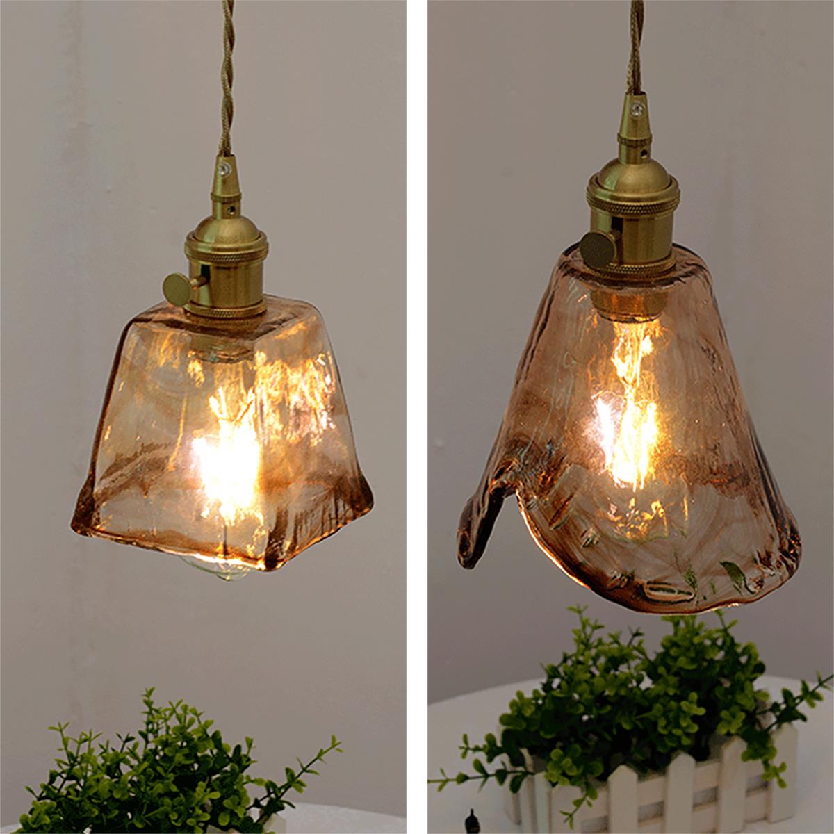 北欧民宿吧台餐厅床头咖啡厅侘寂风玄关灯黄铜复古怀旧玻璃小吊灯