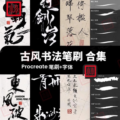 古风水墨书法procreate笔刷写毛笔写字手写瘦金体中文板ipad字体
