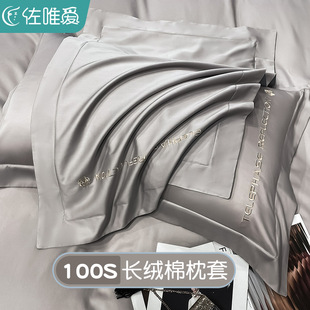 双人枕头套夏季 100支新疆长绒棉枕套一对装 单个纯色枕头芯内胆套