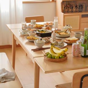 榉木方桌原木可伸缩饭桌餐桌椅组合 北欧实木折叠桌家用小户型日式