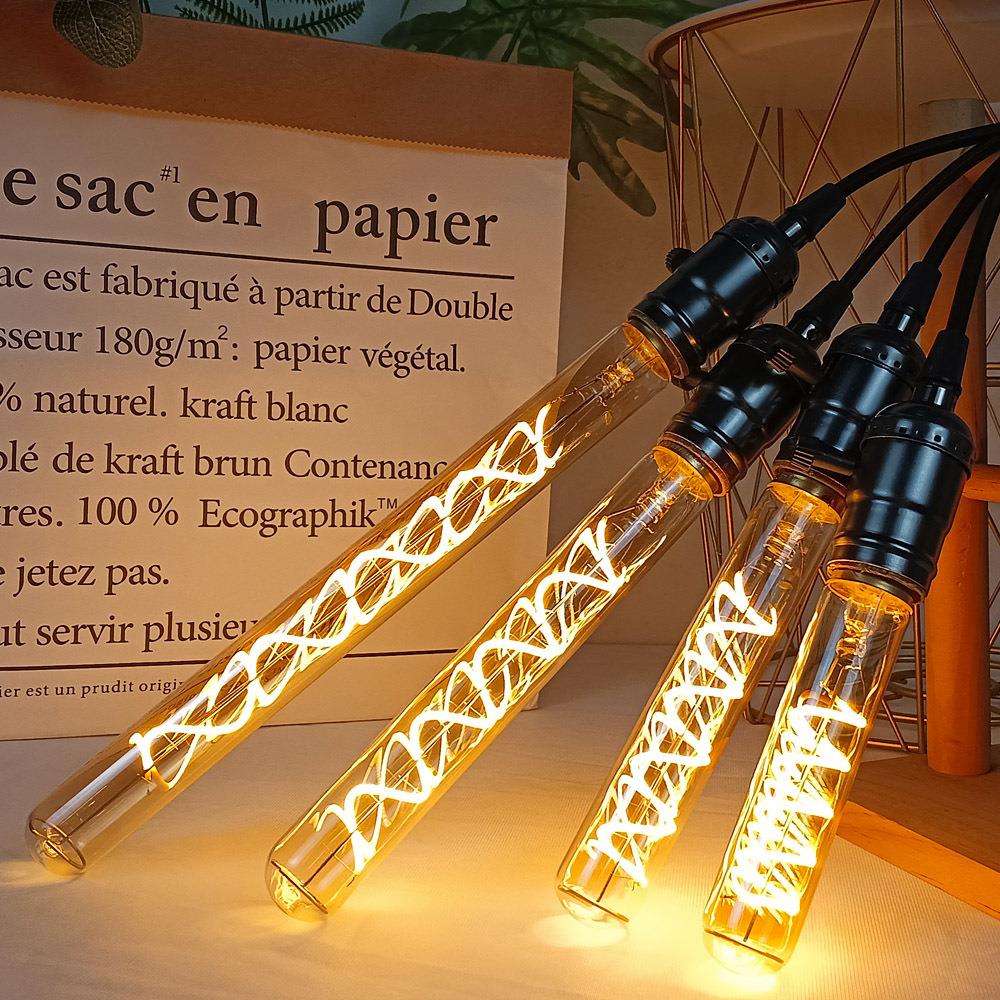 LED单螺旋金色试管灯泡复古工业风可调光暖光灯饰照明E27螺口吊灯